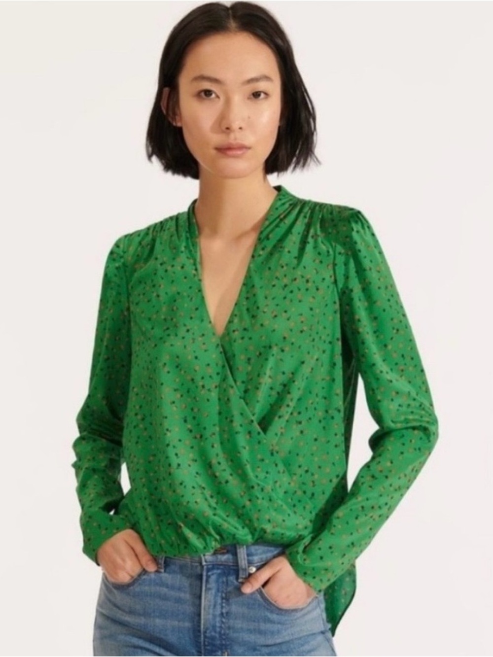 Veronica Beard Saanvi Silk Blend Floral Wrap Blouse Green Size 4